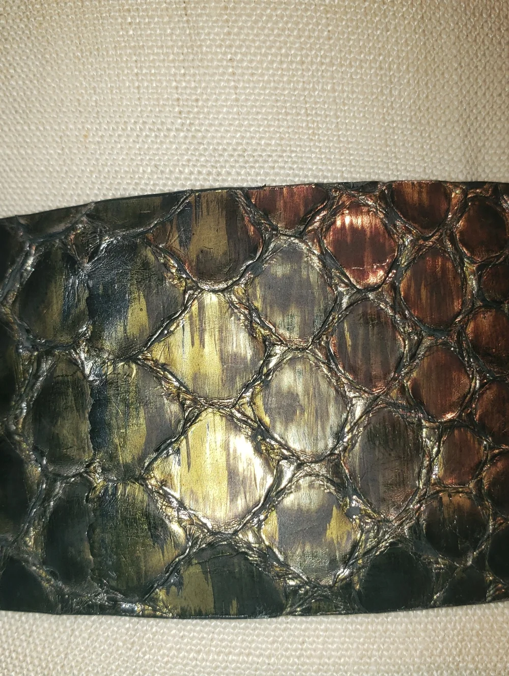PreOwned Super Rare Huge Swarovski Crystal Buckle Metallic Green Python Belt